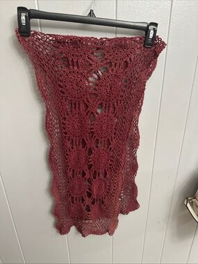Vintage Hand Crafted Burgundy Crochet Table Runner 57”x 11 cottagecore holiday